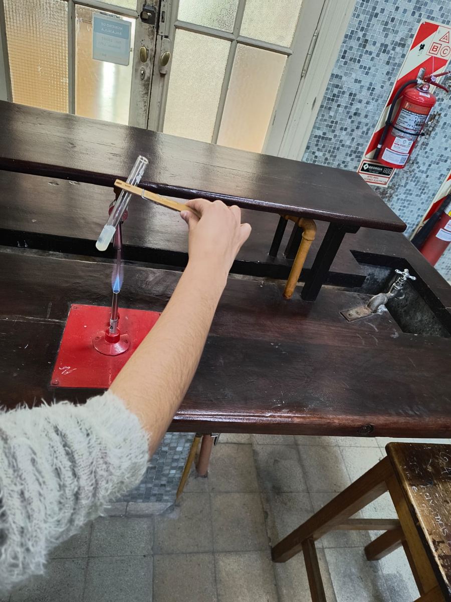 Calentamiento de un tubo de ensayo con mechero.
